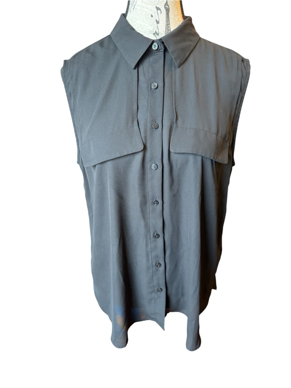Worthington Sleeveless Black Button-Down Shirt - Picture 2 of 8